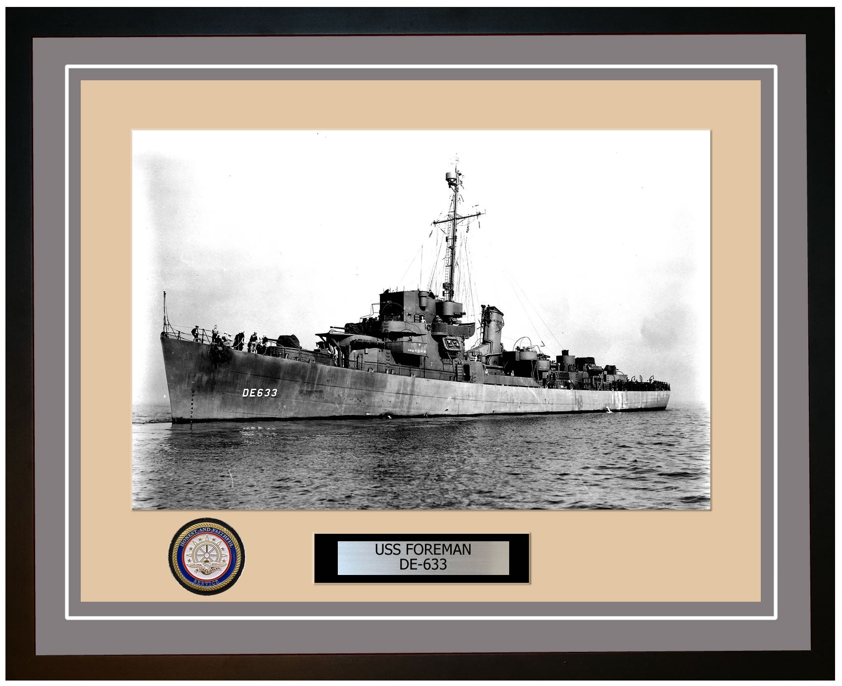 USS Foreman DE-633 Framed Navy Ship Photo Grey