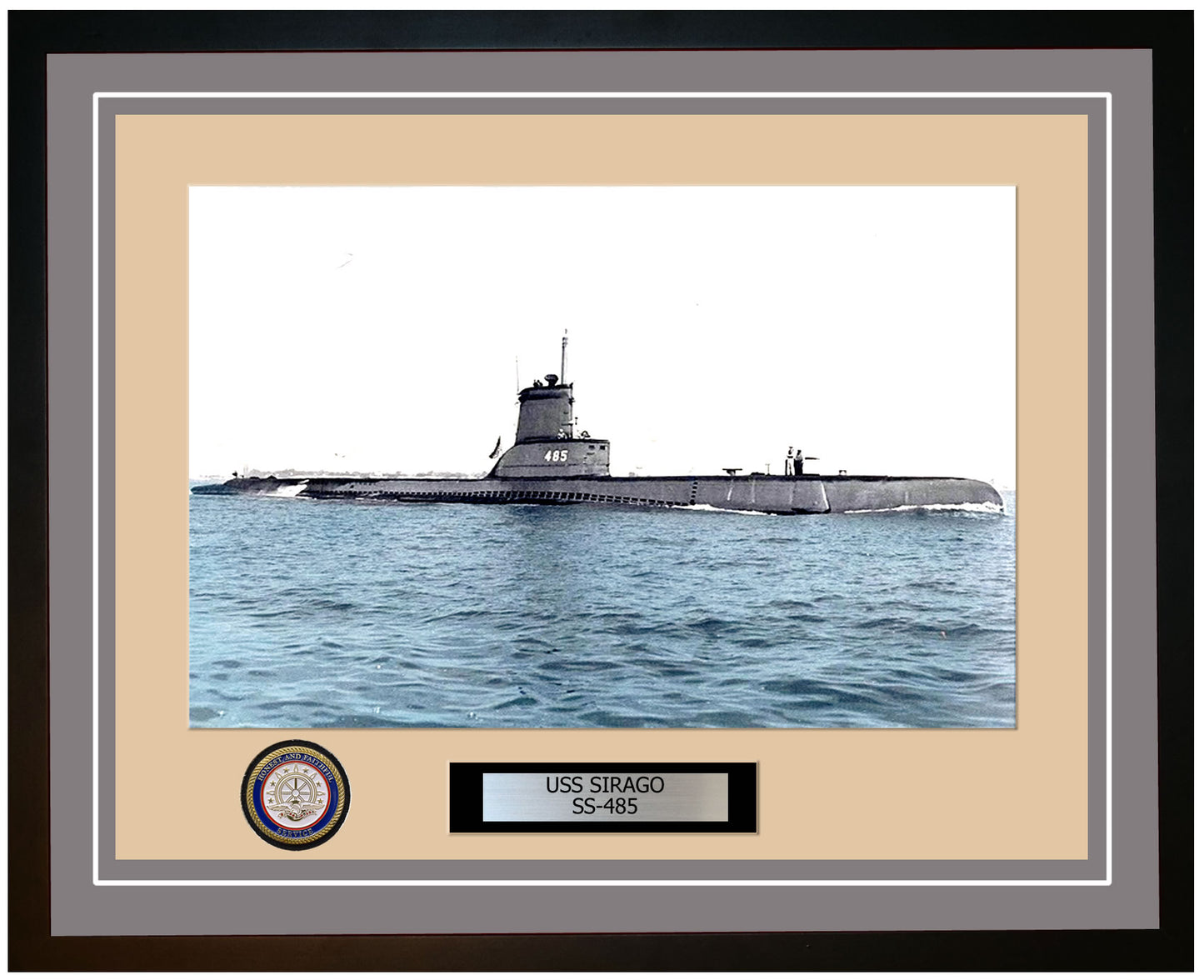 USS Sirago SS-485 Framed Navy Ship Photo Grey