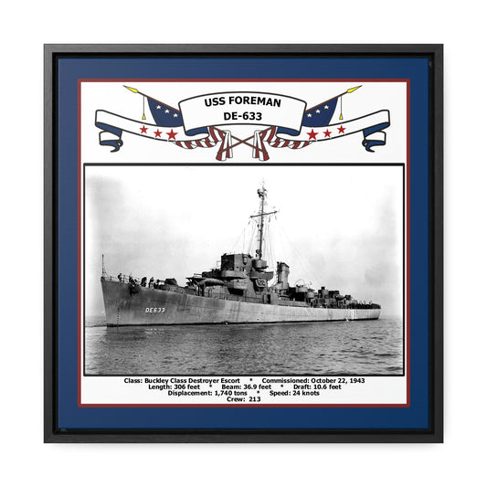 USS Foreman DE-633 Navy Floating Frame Photo Front View