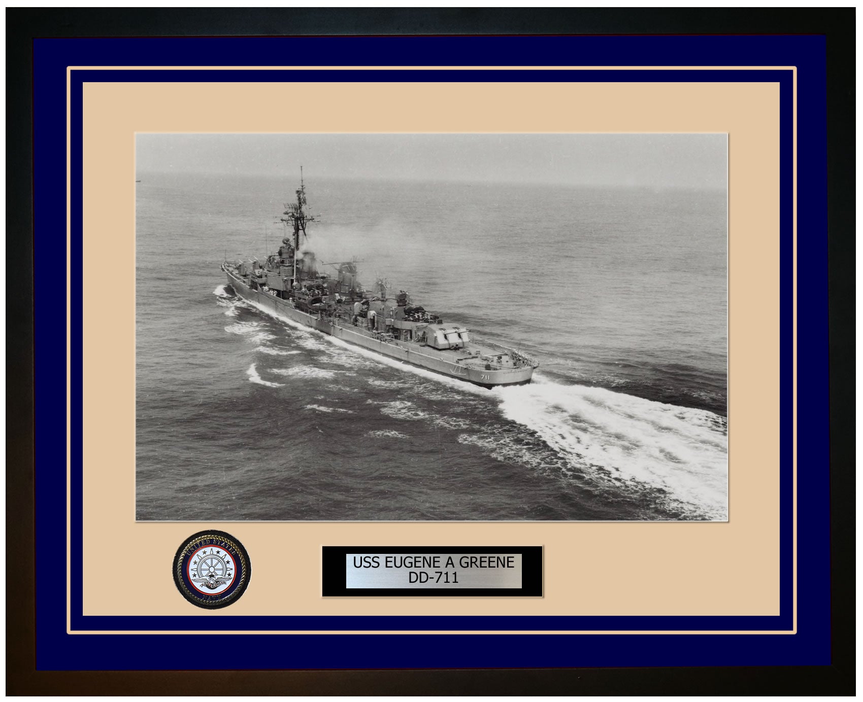 USS EUGENE A GREENE DD-711 Framed Navy Ship Photo Blue