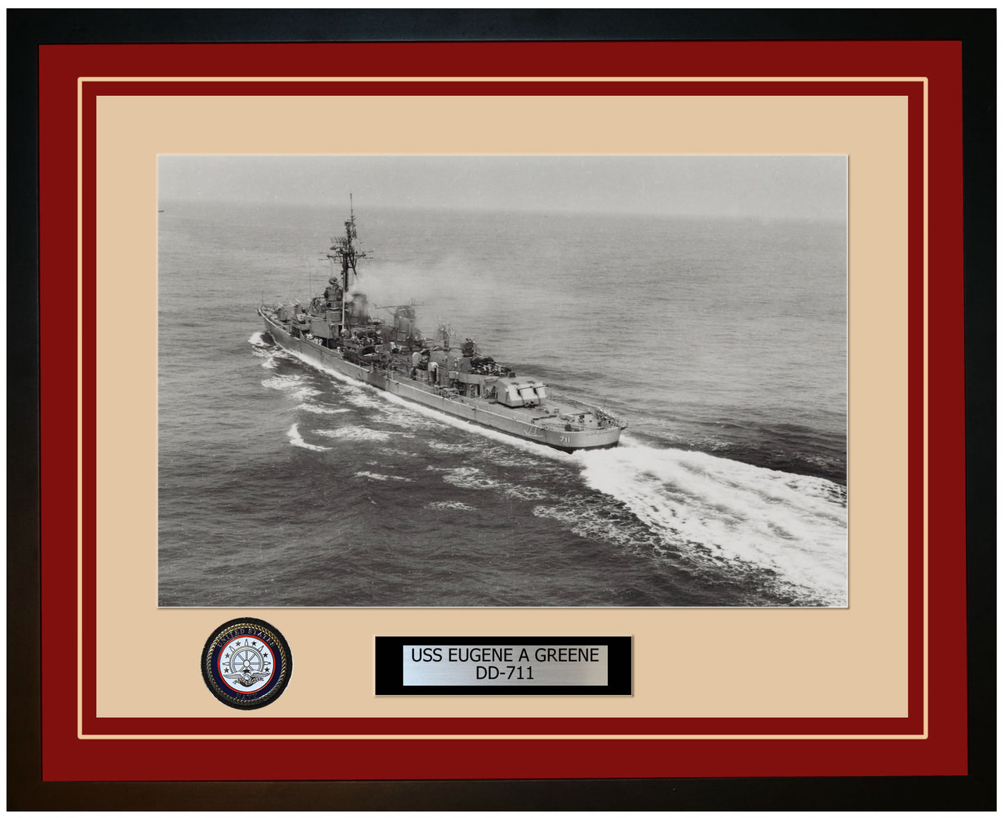USS EUGENE A GREENE DD-711 Framed Navy Ship Photo Burgundy
