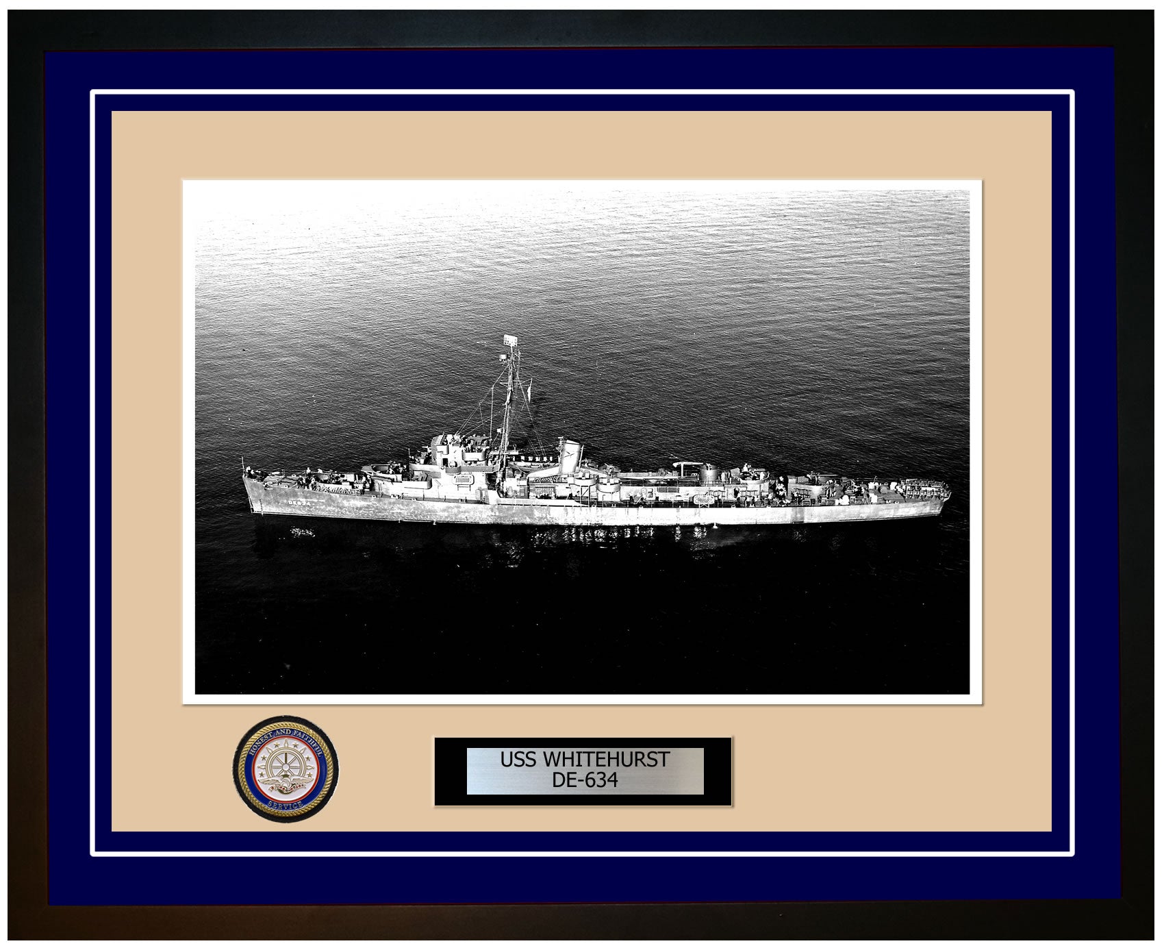USS Whitehurst DE-634 Framed Navy Ship Photo Blue