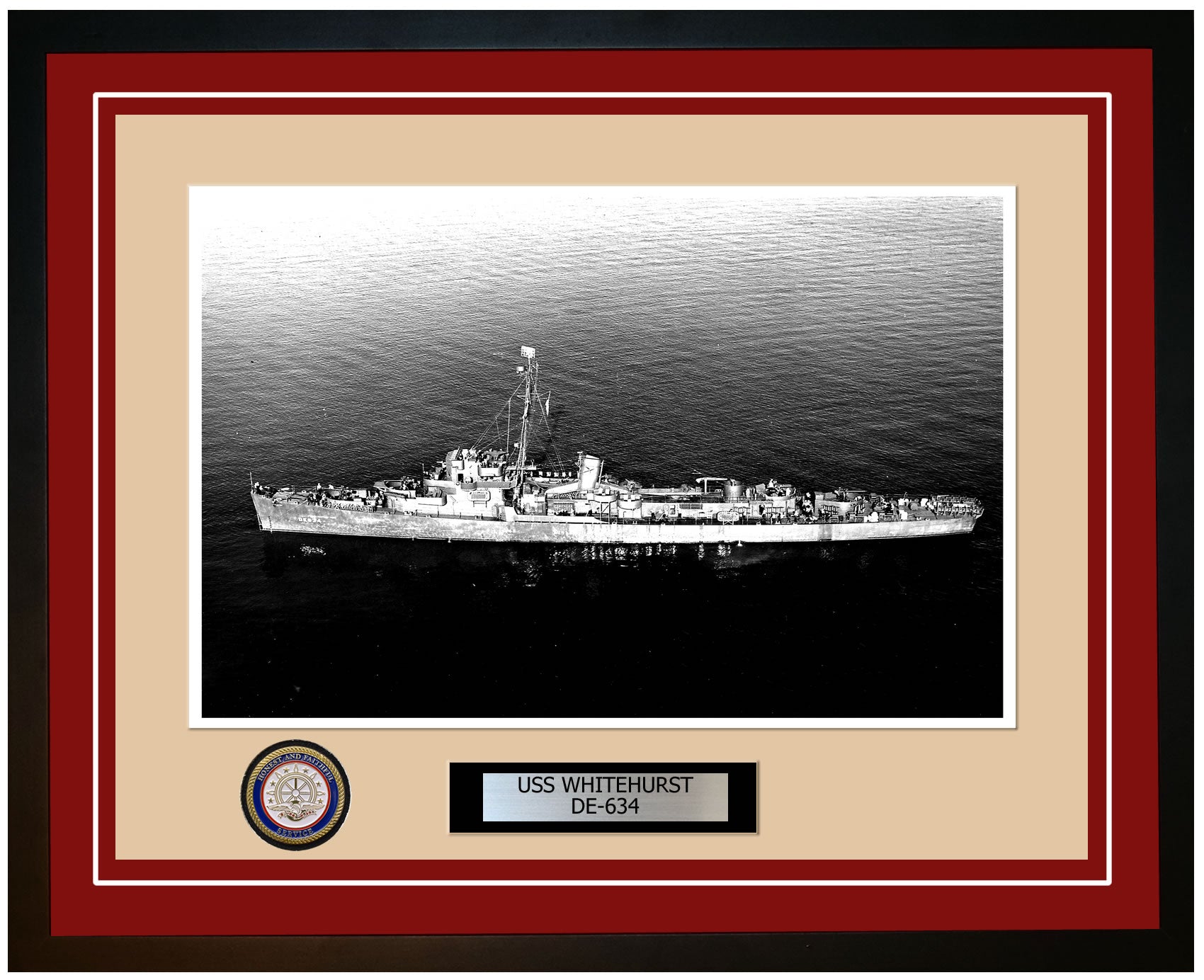 USS Whitehurst DE-634 Framed Navy Ship Photo Burgundy