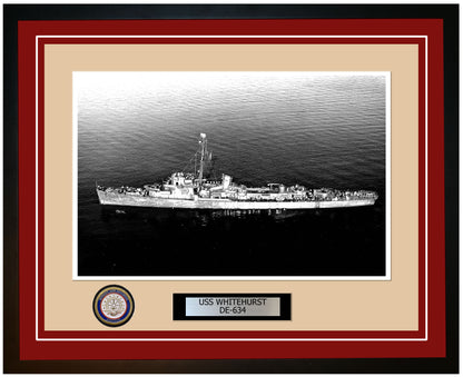 USS Whitehurst DE-634 Framed Navy Ship Photo Burgundy