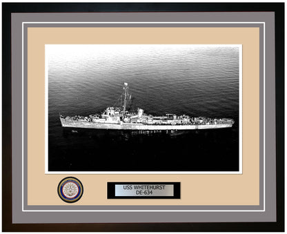 USS Whitehurst DE-634 Framed Navy Ship Photo Grey