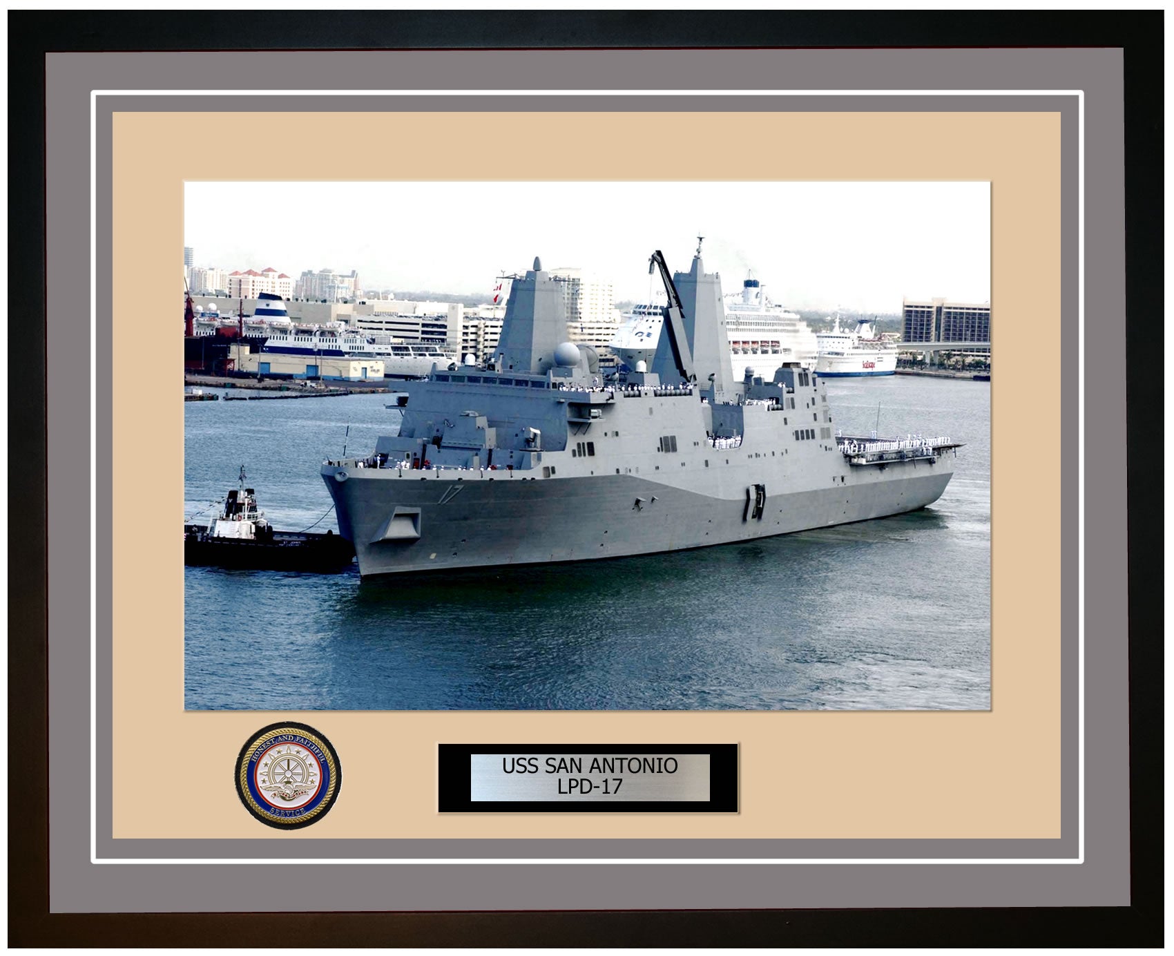 USS San Antonio LPD-17 Framed Navy Ship Photo Grey