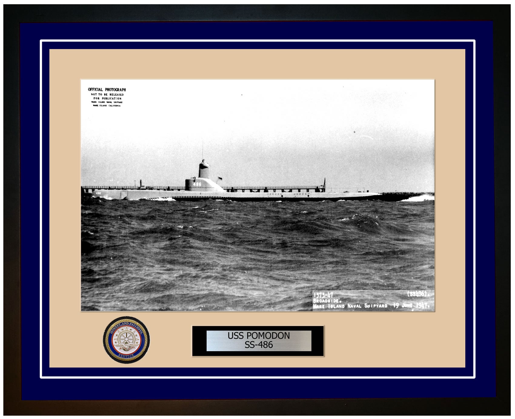 USS Pomodon SS-486 Framed Navy Ship Photo Blue