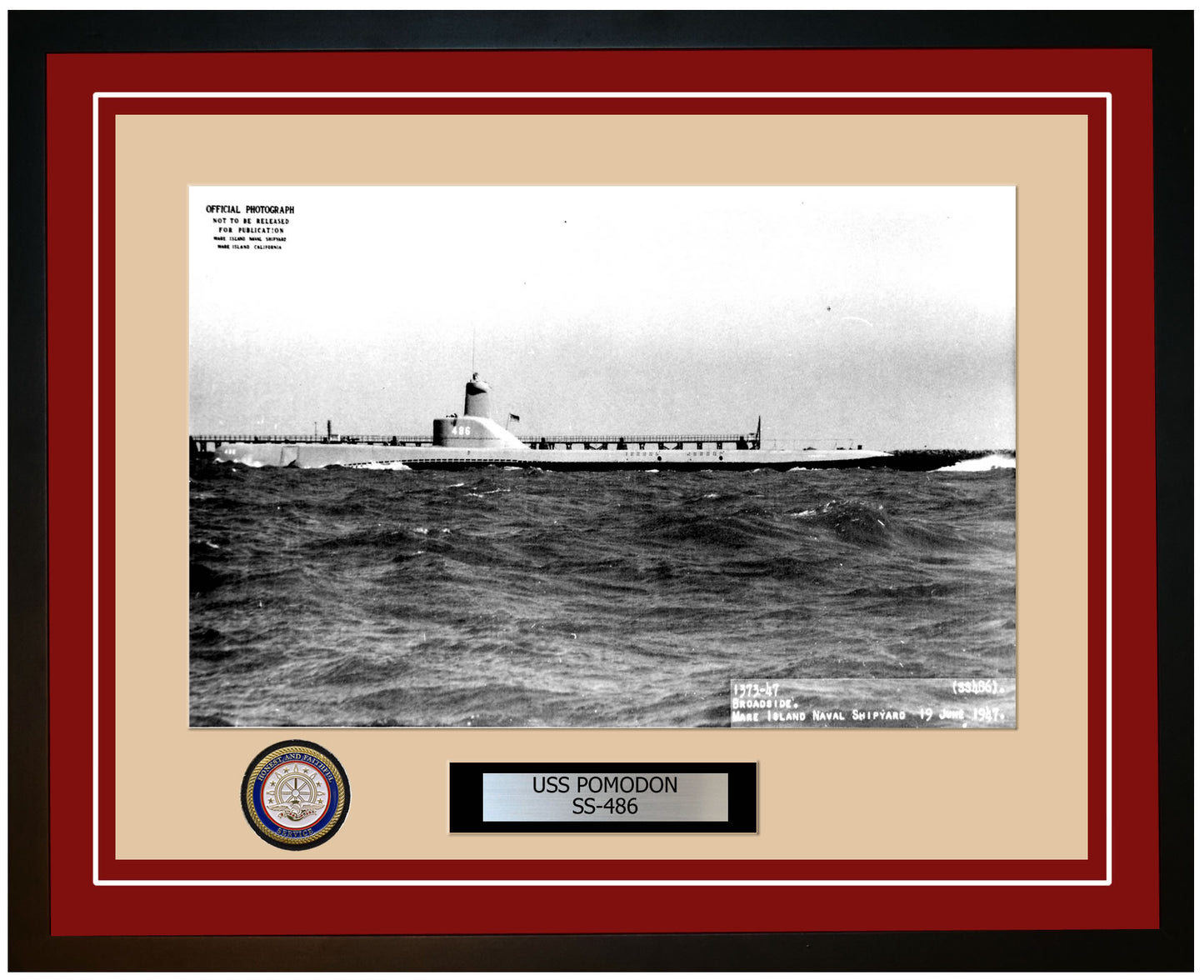 USS Pomodon SS-486 Framed Navy Ship Photo Burgundy