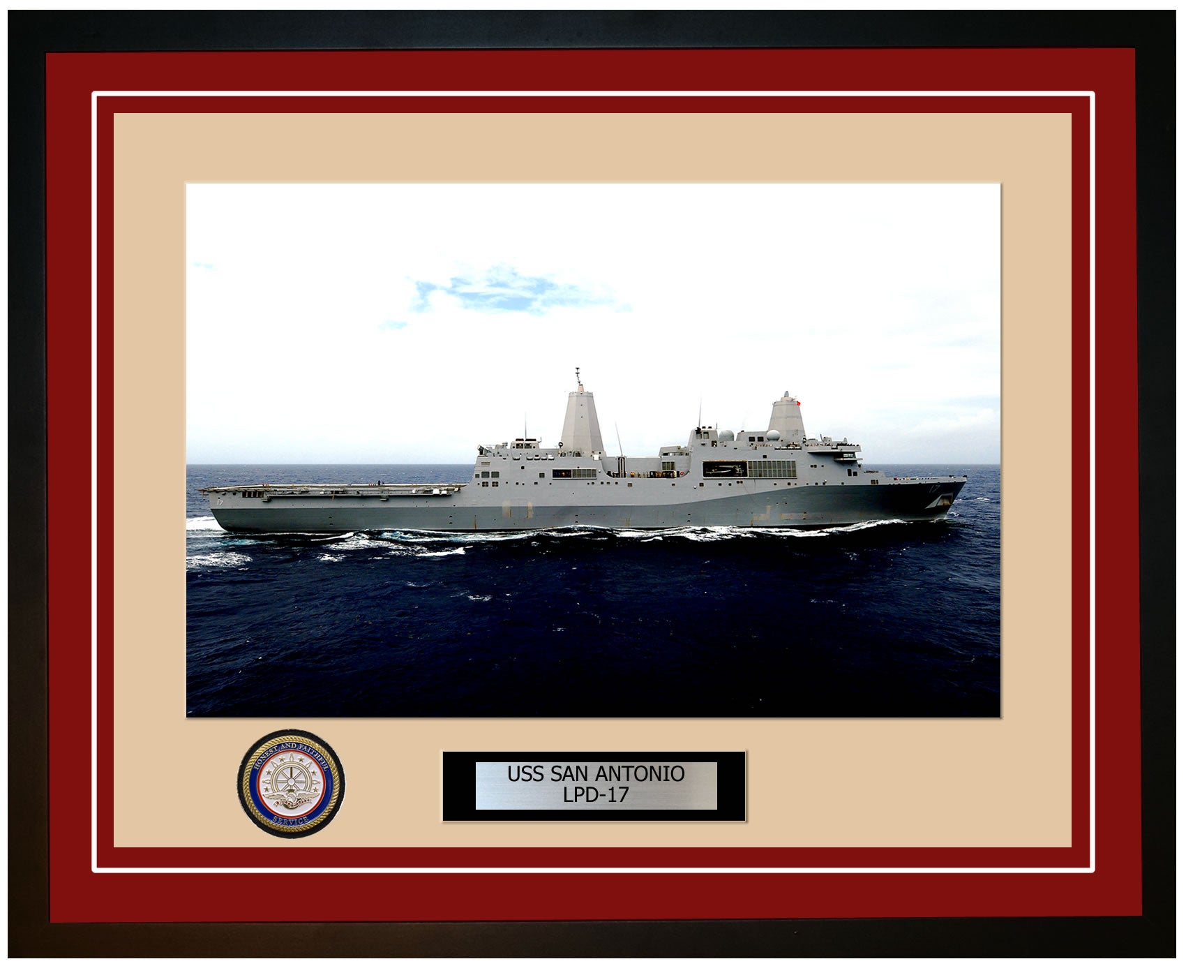 USS San Antonio LPD-17 Framed Navy Ship Photo Burgundy