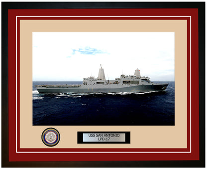 USS San Antonio LPD-17 Framed Navy Ship Photo Burgundy