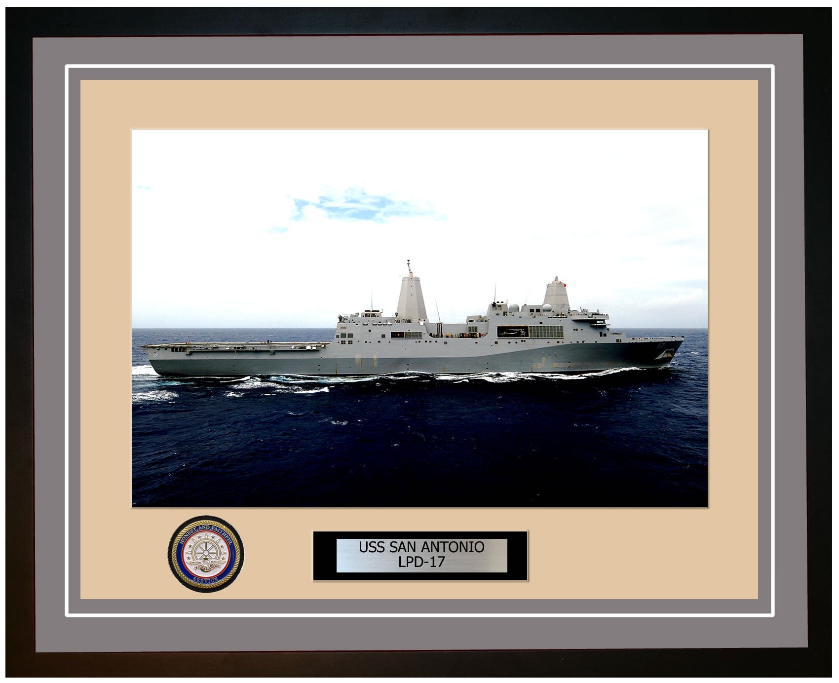 USS San Antonio LPD-17 Framed Navy Ship Photo Grey