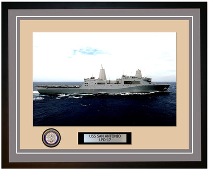 USS San Antonio LPD-17 Framed Navy Ship Photo Grey
