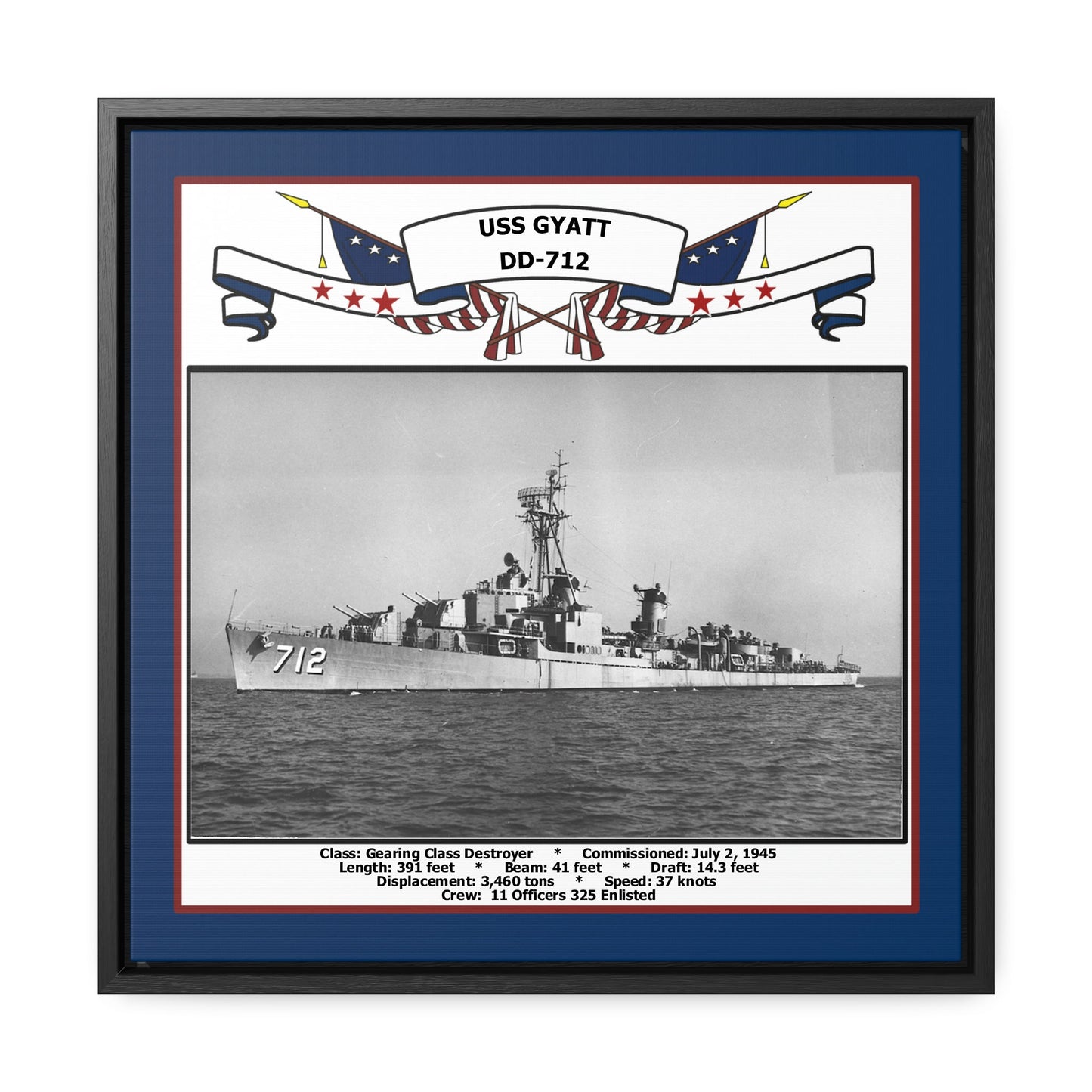 USS Gyatt DD-712 Navy Floating Frame Photo Front View