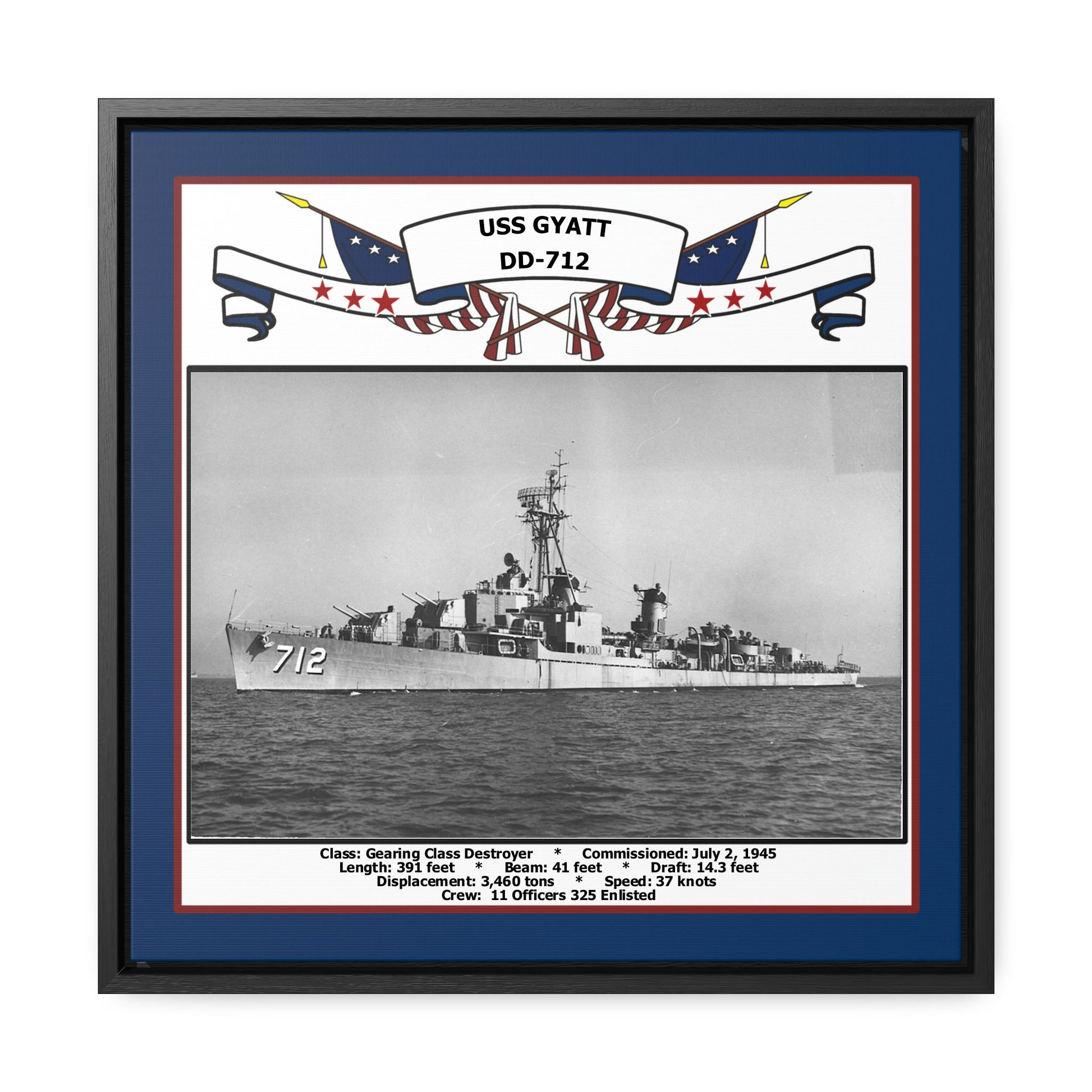 USS Gyatt DD-712 Navy Floating Frame Photo Front View