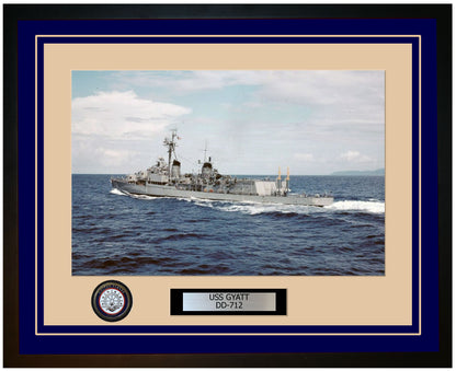 USS GYATT DD-712 Framed Navy Ship Photo Blue