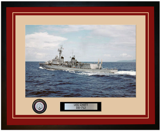 USS GYATT DD-712 Framed Navy Ship Photo Burgundy