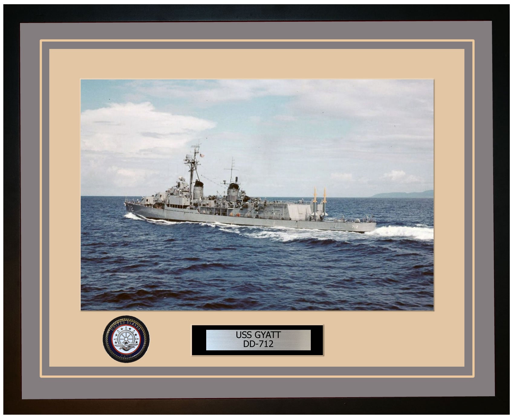 USS GYATT DD-712 Framed Navy Ship Photo Grey