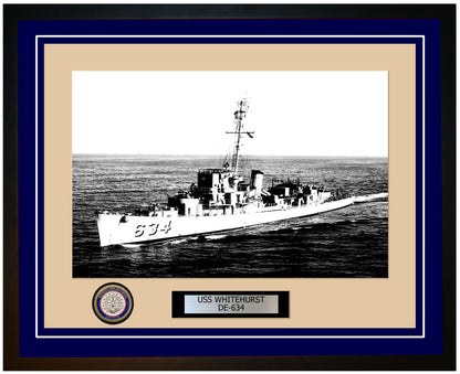 USS Whitehurst DE-634 Framed Navy Ship Photo Blue