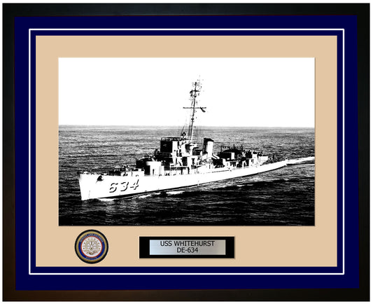 USS Whitehurst DE-634 Framed Navy Ship Photo Blue