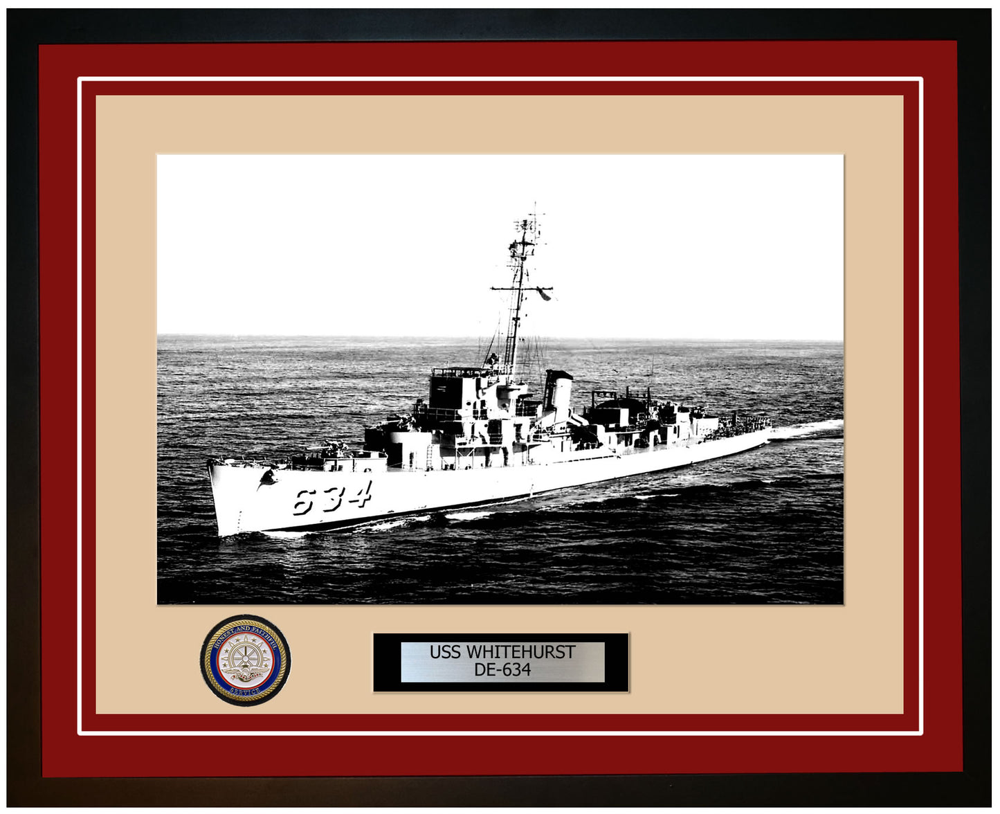 USS Whitehurst DE-634 Framed Navy Ship Photo Burgundy