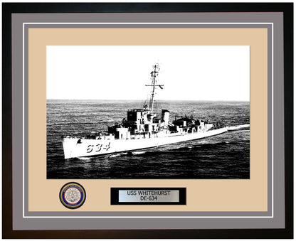 USS Whitehurst DE-634 Framed Navy Ship Photo Grey