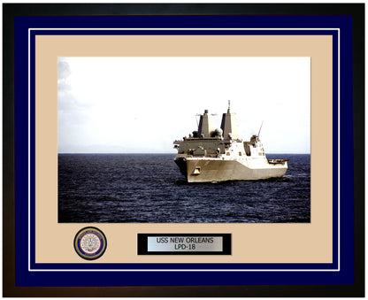 USS New Orleans LPD-18 Framed Navy Ship Photo Blue
