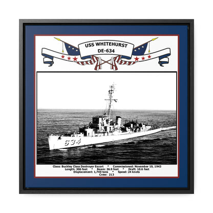 USS Whitehurst DE-634 Navy Floating Frame Photo Front View