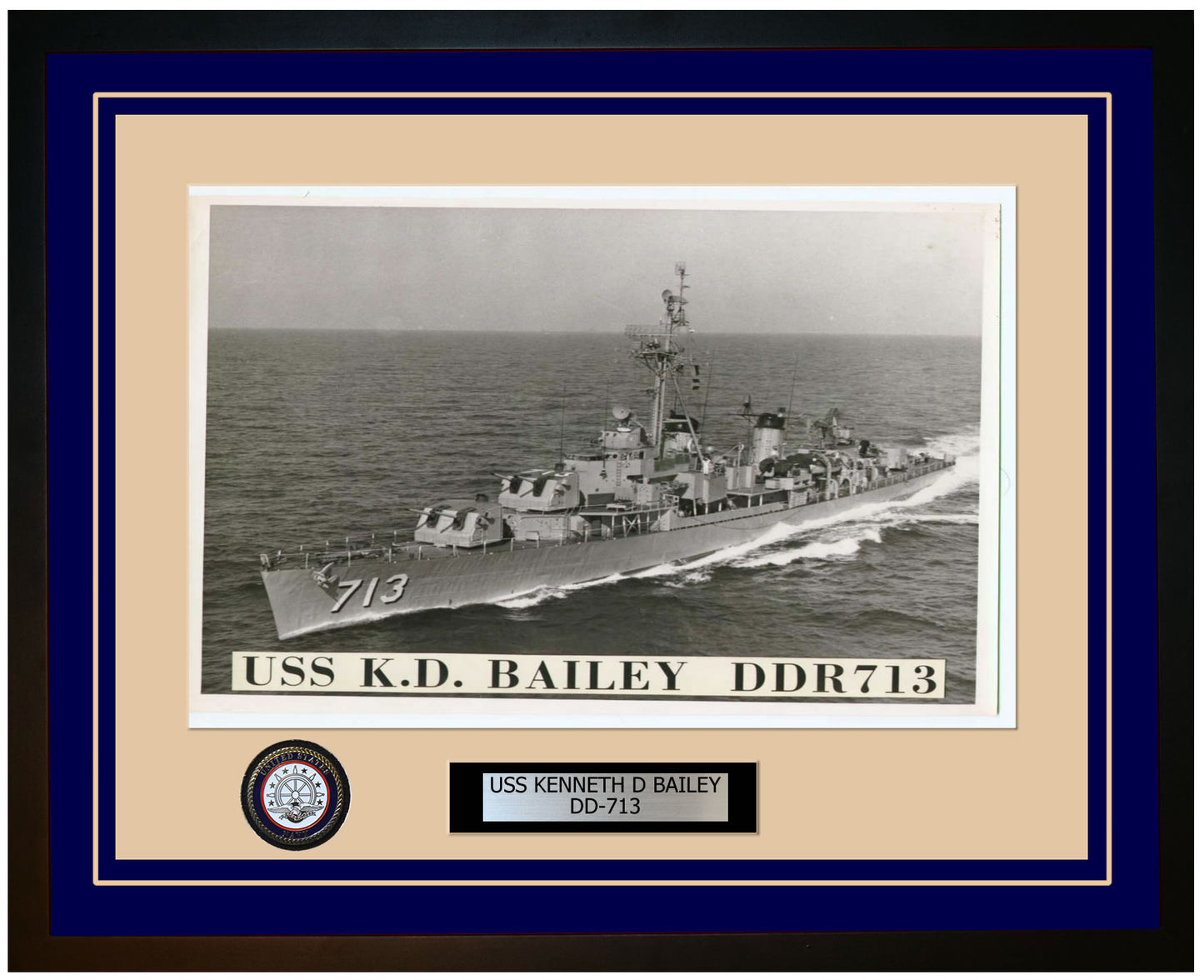 USS KENNETH D BAILEY DD-713 Framed Navy Ship Photo Blue