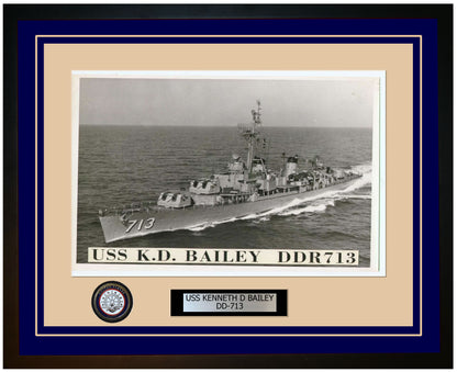 USS KENNETH D BAILEY DD-713 Framed Navy Ship Photo Blue