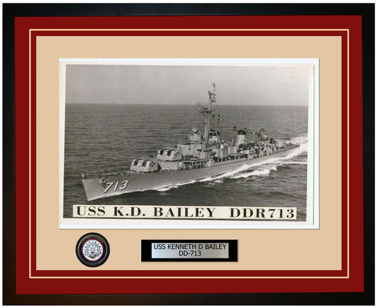 USS KENNETH D BAILEY DD-713 Framed Navy Ship Photo Burgundy