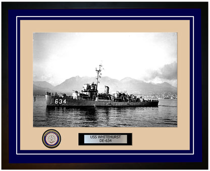 USS Whitehurst DE-634 Framed Navy Ship Photo Blue
