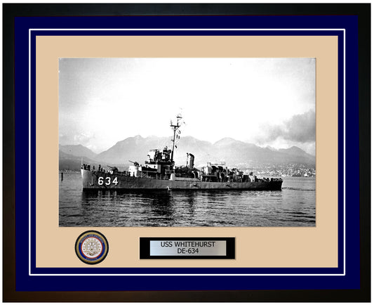 USS Whitehurst DE-634 Framed Navy Ship Photo Blue