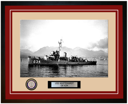 USS Whitehurst DE-634 Framed Navy Ship Photo Burgundy
