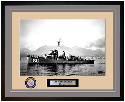 USS Whitehurst DE-634 Framed Navy Ship Photo Grey
