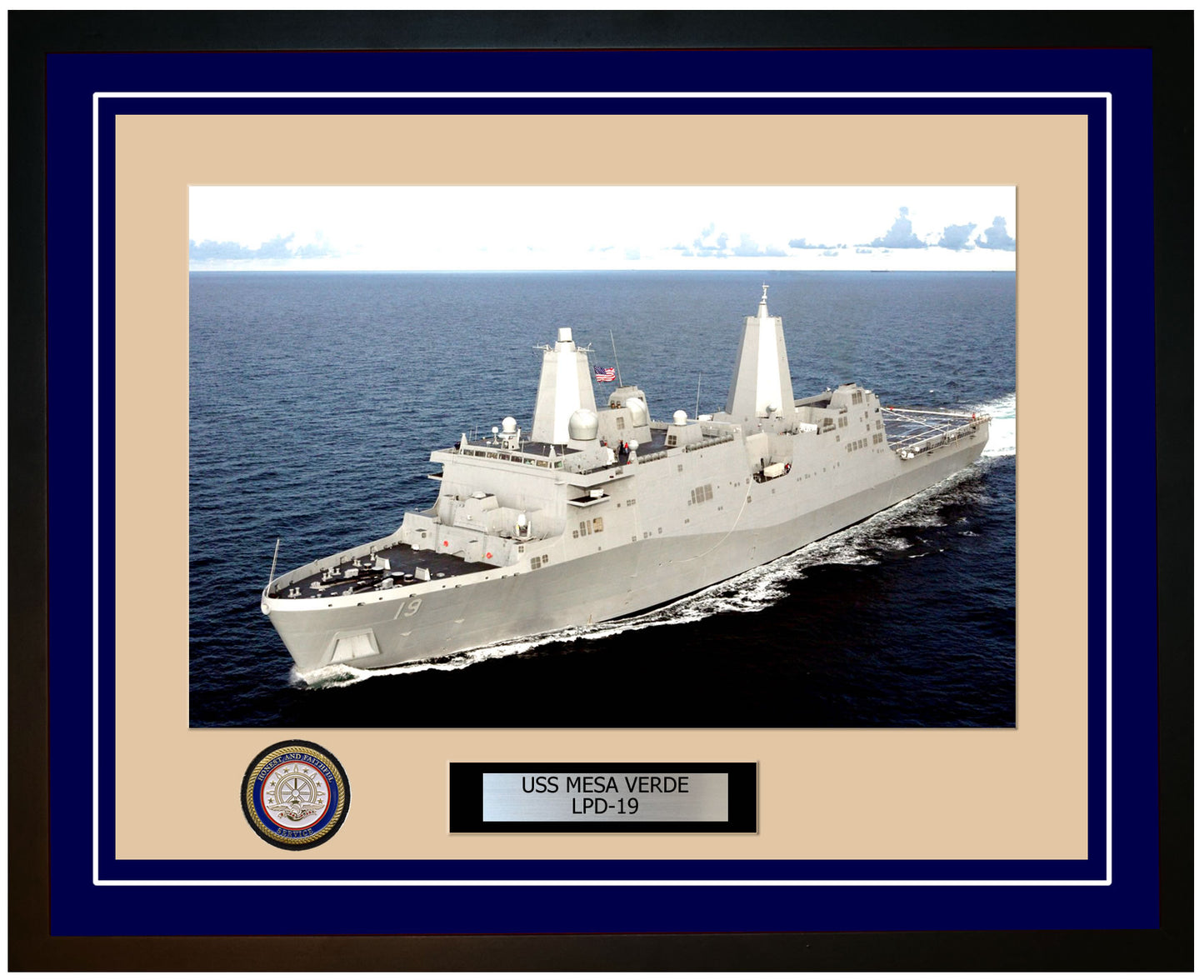 USS Mesa Verde LPD-19 Framed Navy Ship Photo Blue