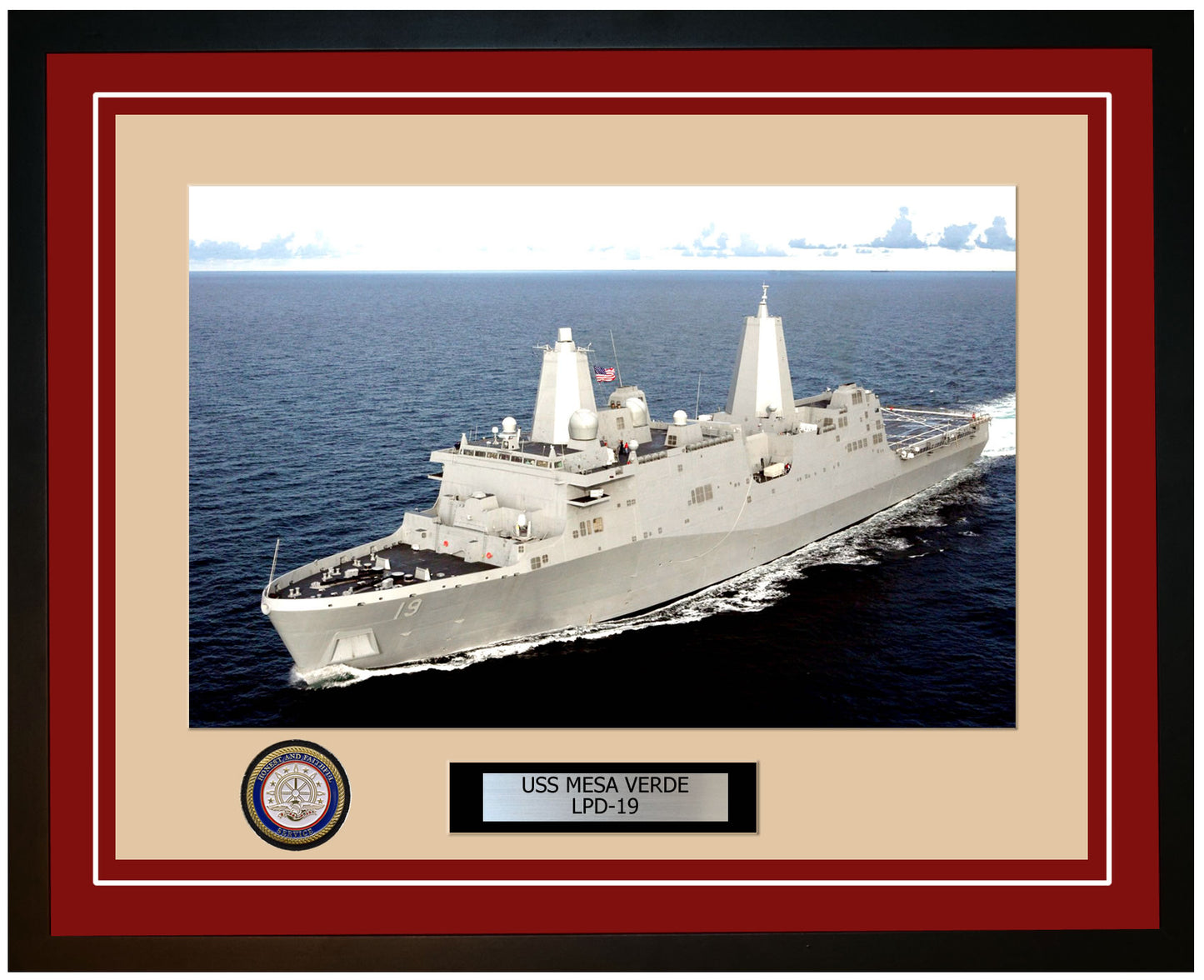 USS Mesa Verde LPD-19 Framed Navy Ship Photo Burgundy