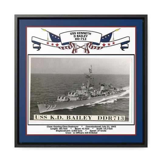 USS Kenneth D Bailey DD-713 Navy Floating Frame Photo Front View