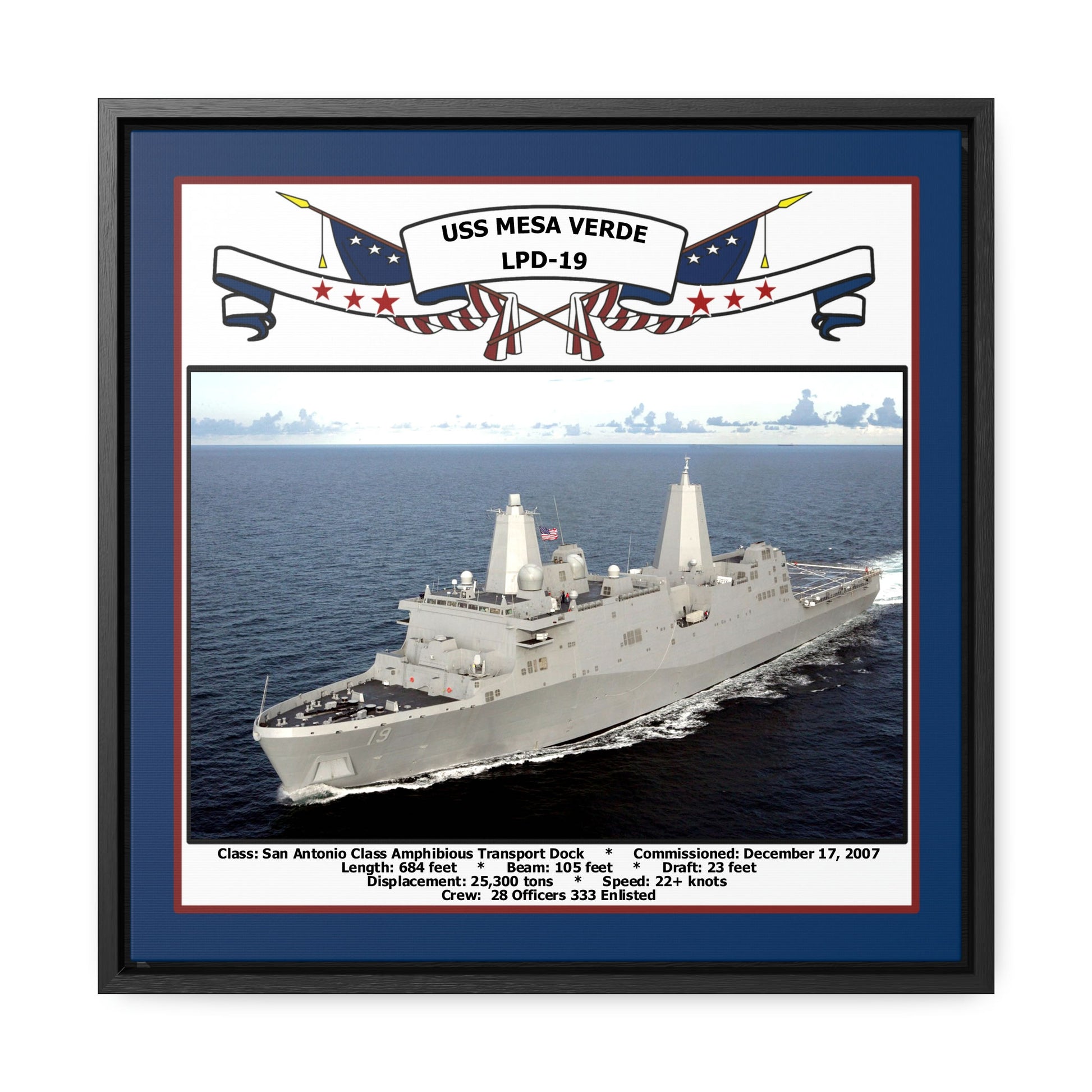 USS Mesa Verde LPD-19 Navy Floating Frame Photo Front View