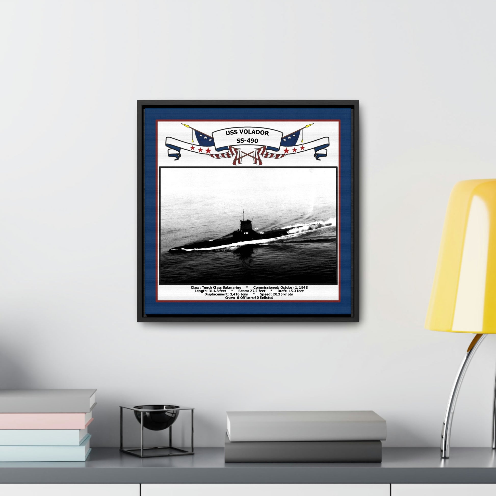 USS Volador SS-490 Navy Floating Frame Photo Desk View