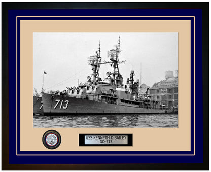 USS KENNETH D BAILEY DD-713 Framed Navy Ship Photo Blue