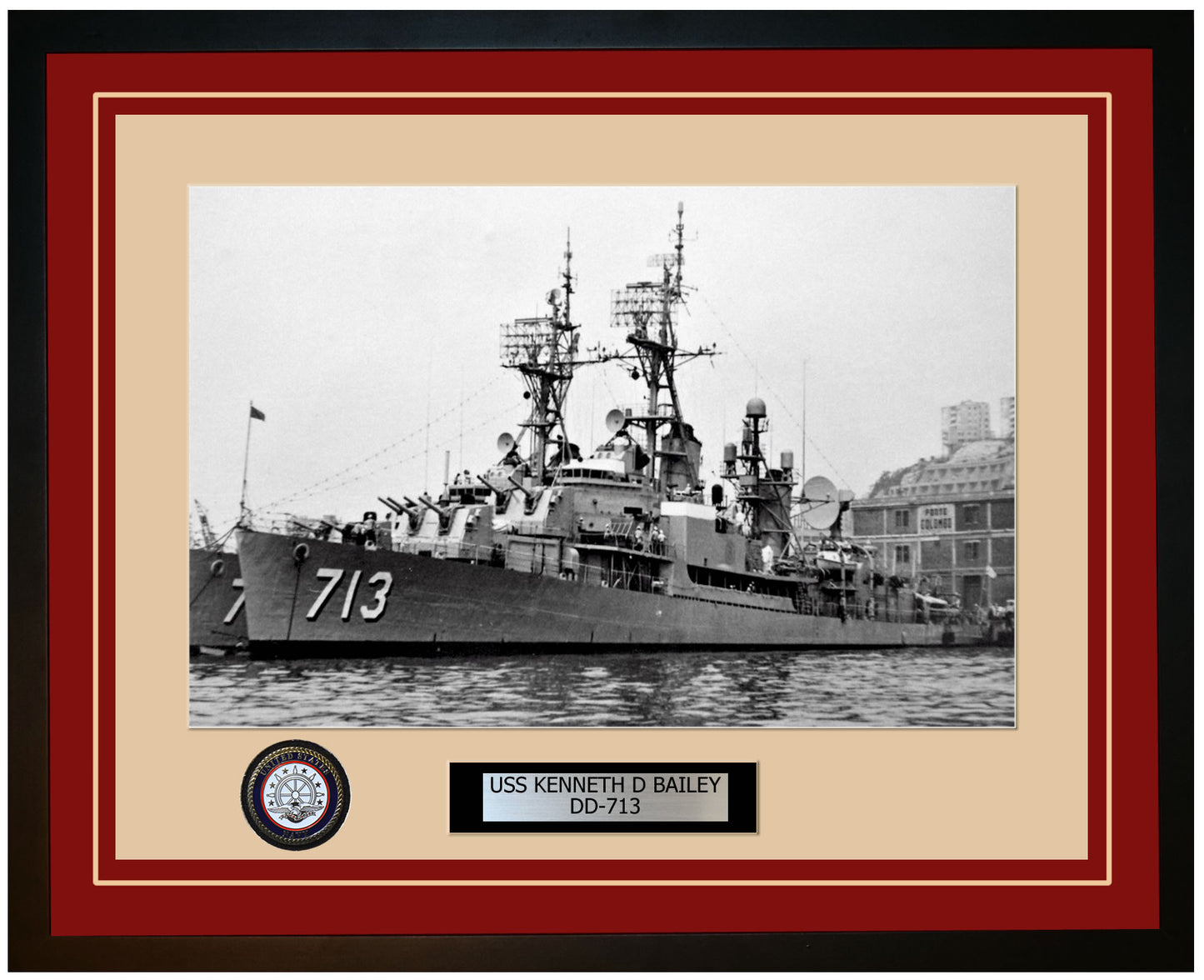 USS KENNETH D BAILEY DD-713 Framed Navy Ship Photo Burgundy
