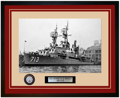 USS KENNETH D BAILEY DD-713 Framed Navy Ship Photo Burgundy