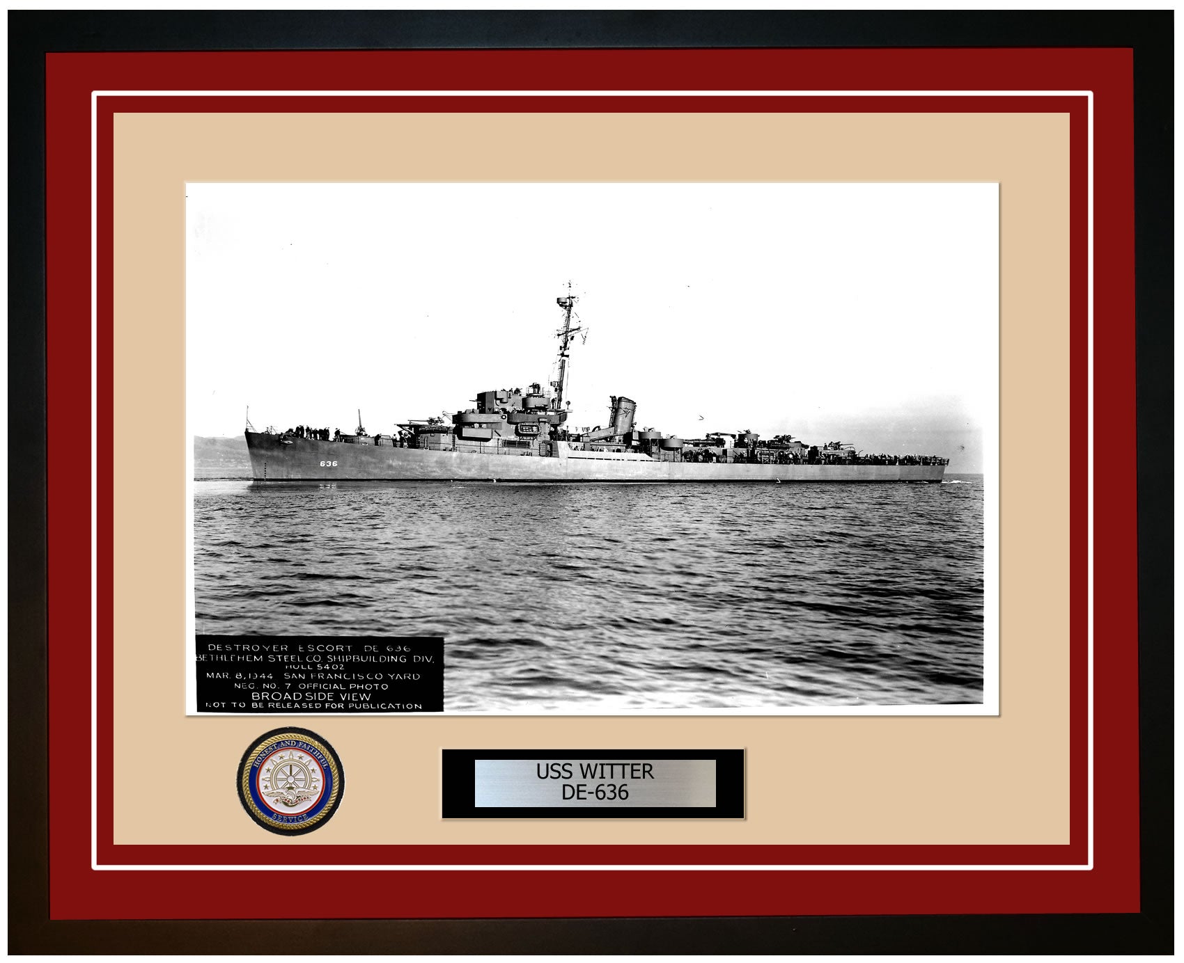 USS Witter DE-636 Framed Navy Ship Photo Burgundy