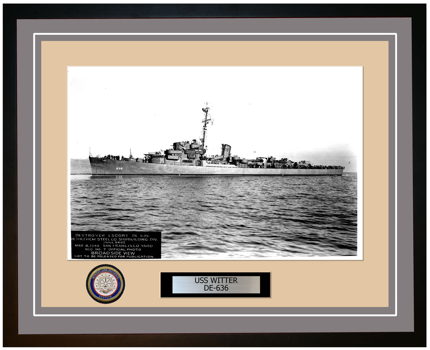 USS Witter DE-636 Framed Navy Ship Photo Grey