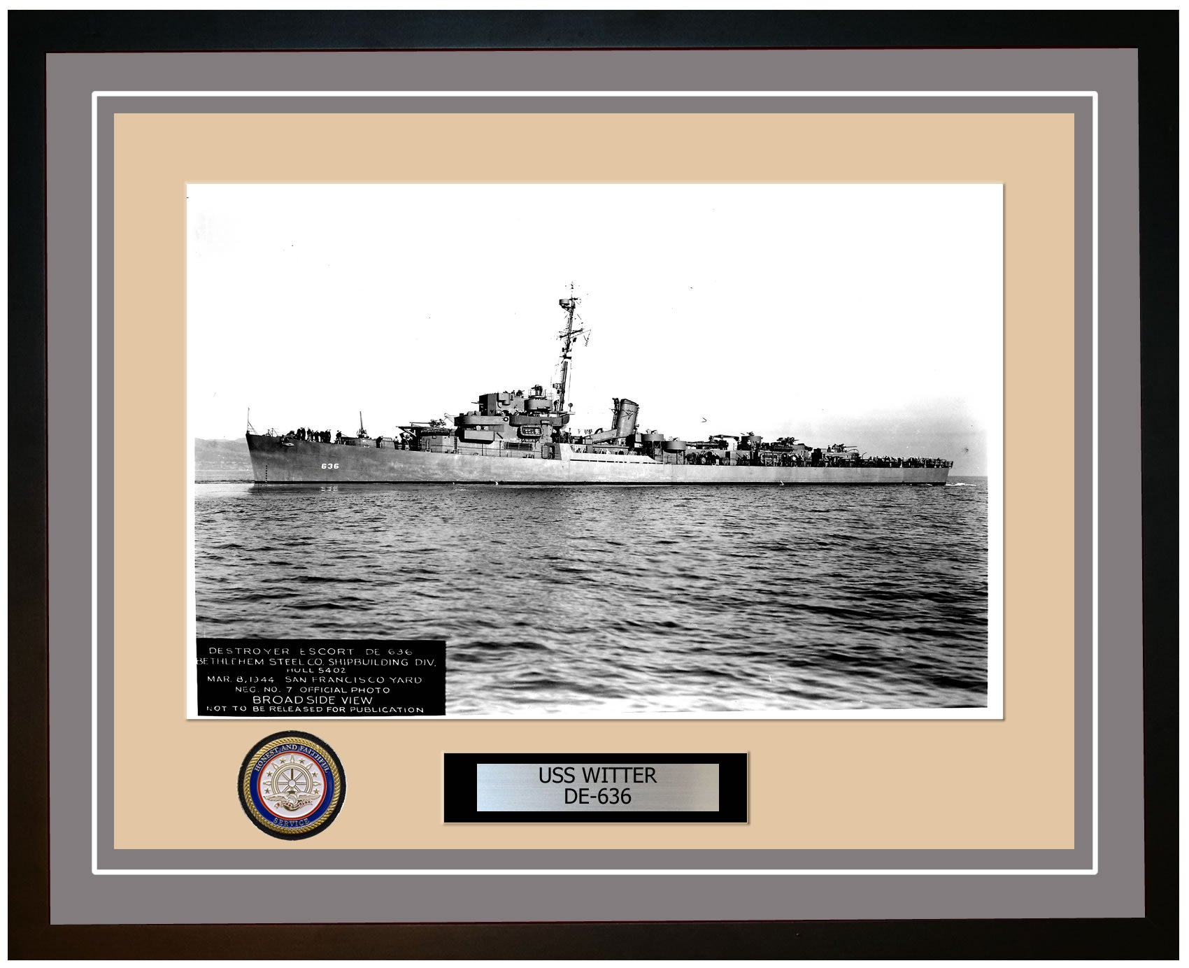 USS Witter DE-636 Framed Navy Ship Photo Grey