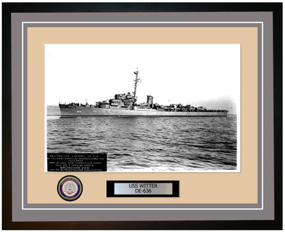 USS Witter DE-636 Framed Navy Ship Photo Grey