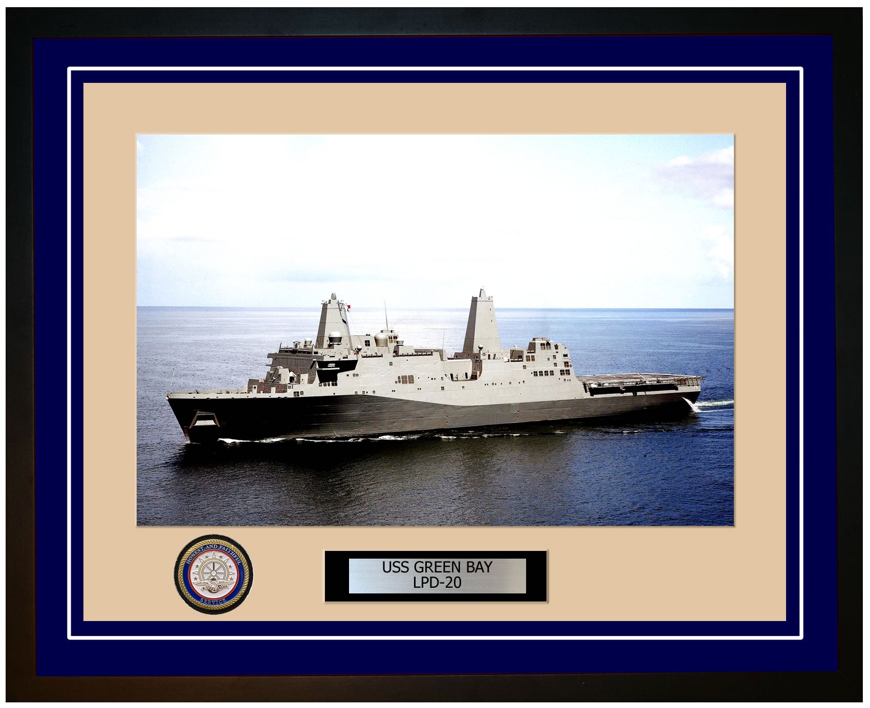 USS Green Bay LPD-20 Framed Navy Ship Photo Blue