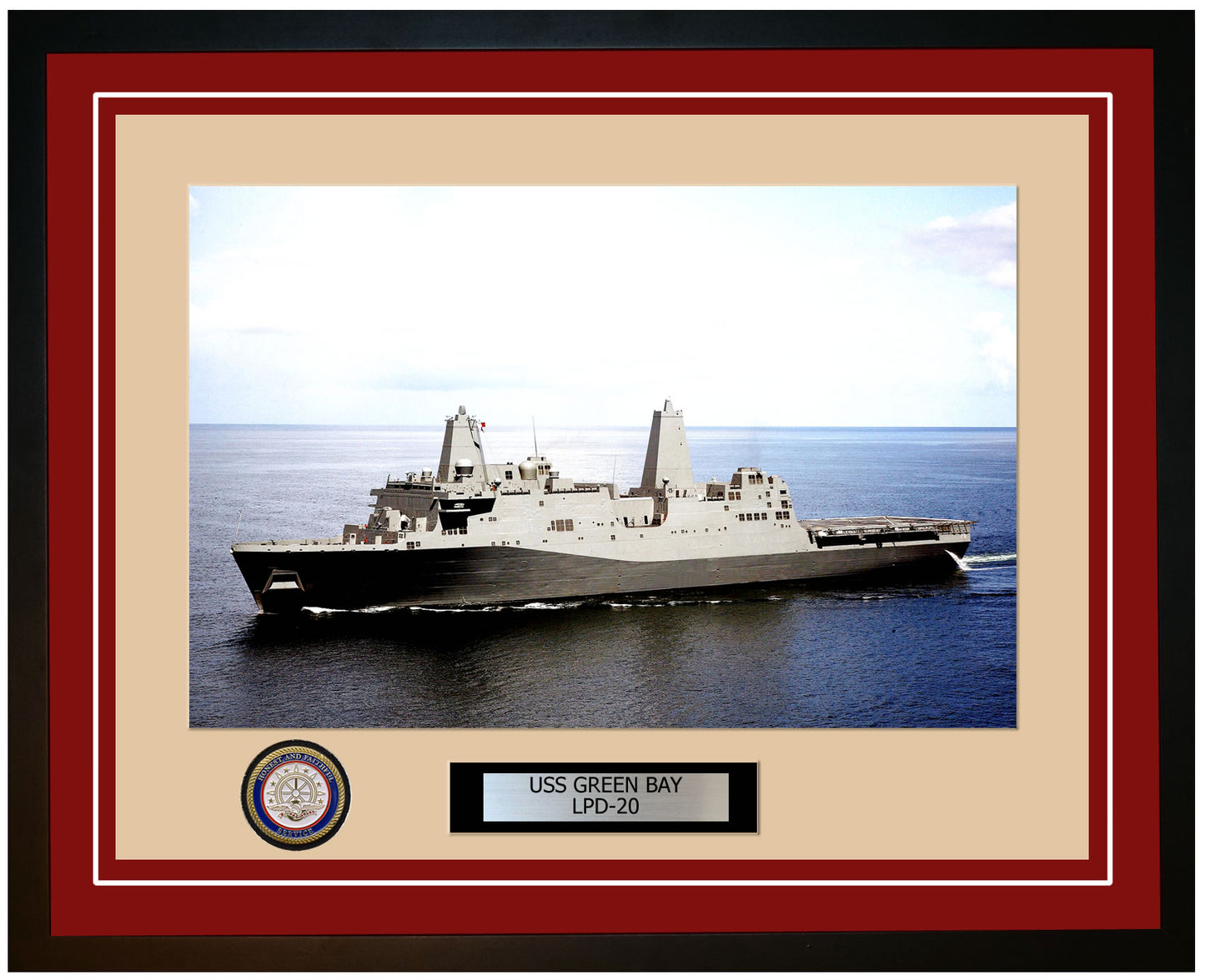 USS Green Bay LPD-20 Framed Navy Ship Photo Burgundy