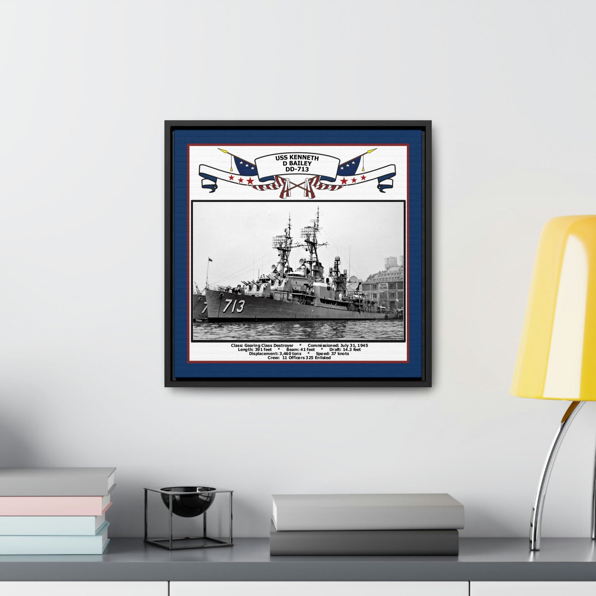 USS Kenneth D Bailey DD-713 Navy Floating Frame Photo Desk View
