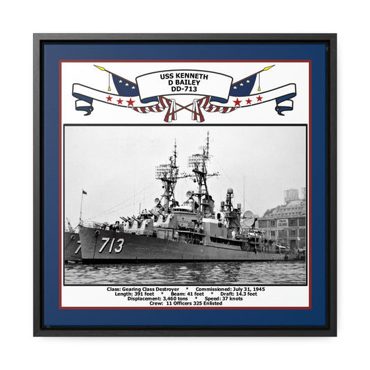 USS Kenneth D Bailey DD-713 Navy Floating Frame Photo Front View
